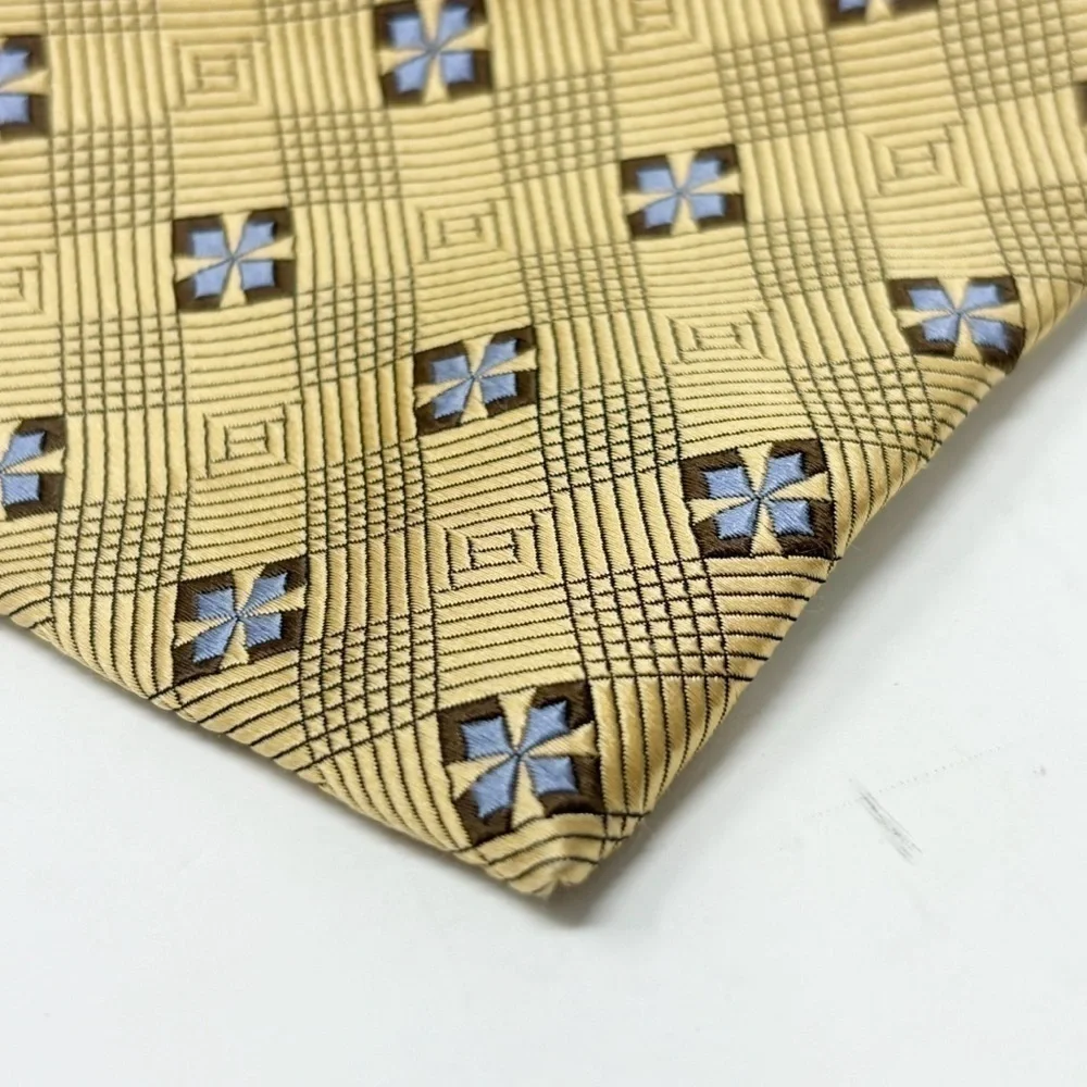 ROBERT TALBOTT PHILLIP’S Men’s Gold Blue Geometric Silk Hand Made Tie USA 60”